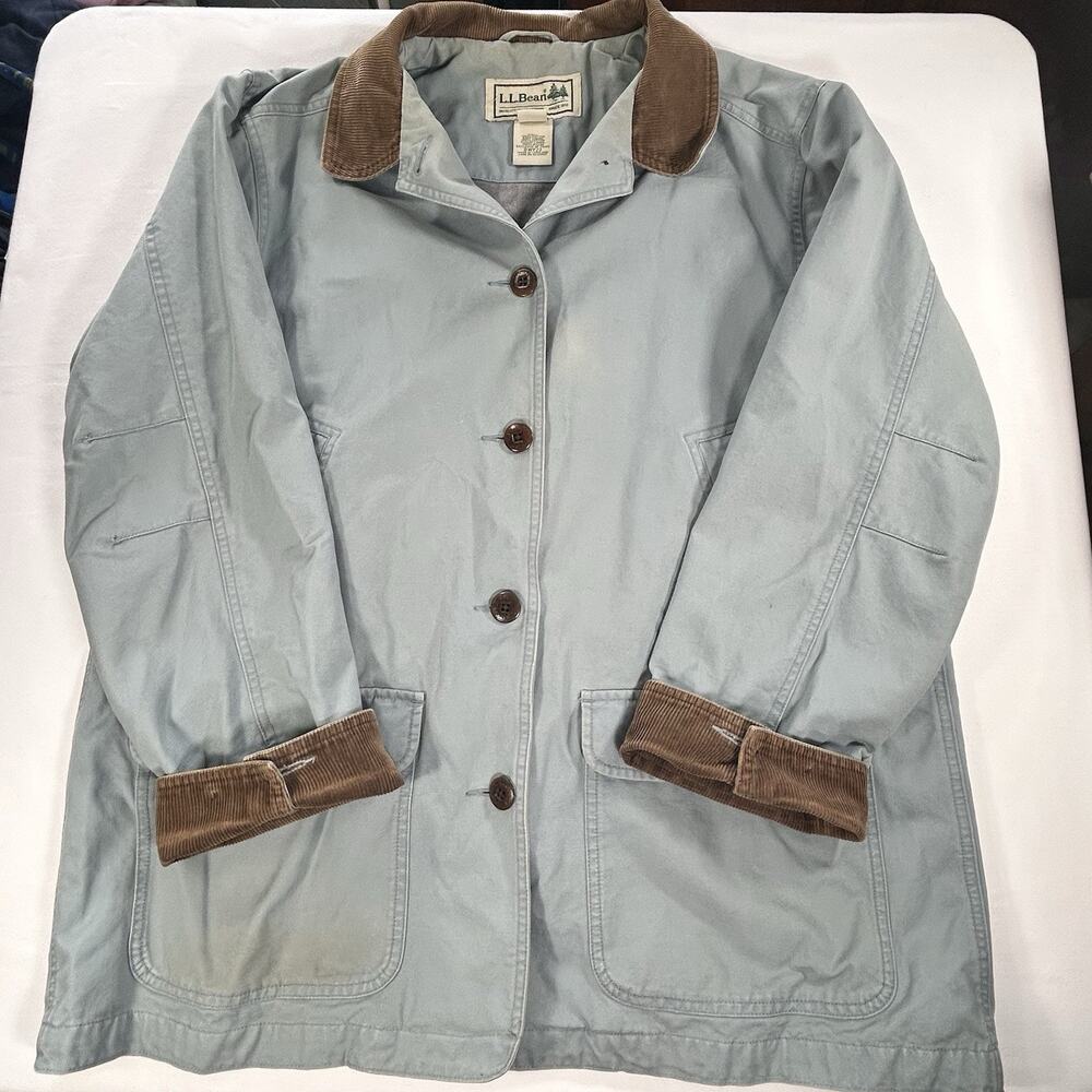Vintage L.L. Bean Chore Barn Jacket Women’s XL Light Blue Corduroy Trim